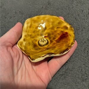 Handmade Ceramic shell shape Trinket Dish in Amber Glaze